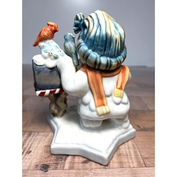 Vintage Ceramic Snowman Figurine With Winter Mailbox Scene - Picture 3 of 4